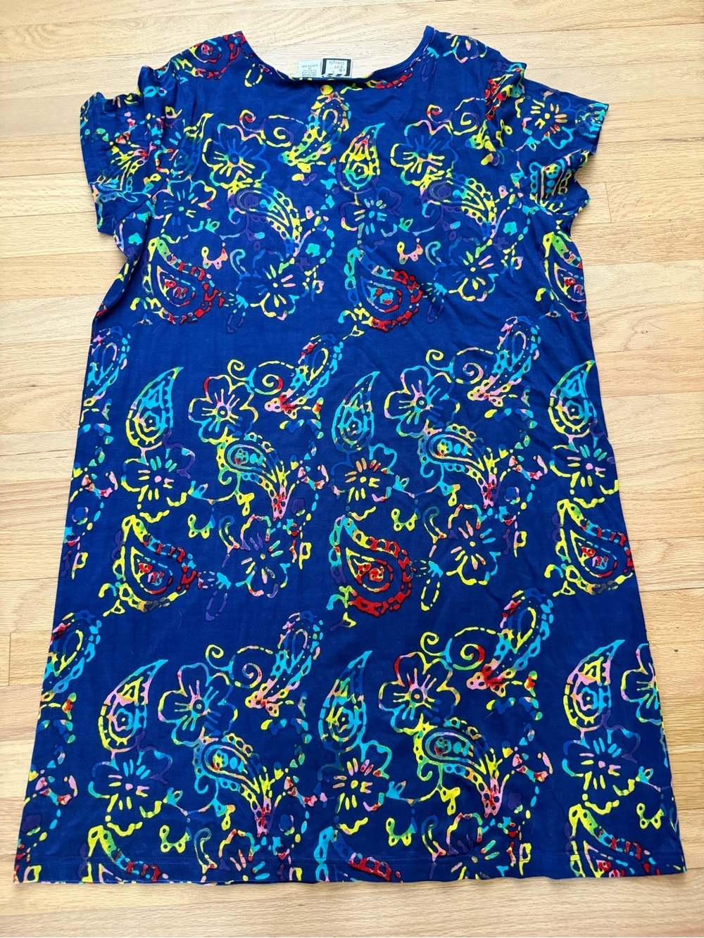 Vintage Take Two 1X Blue Tropical Paisley 100% Cotton T Shirt Dress - Picture 4 of 4